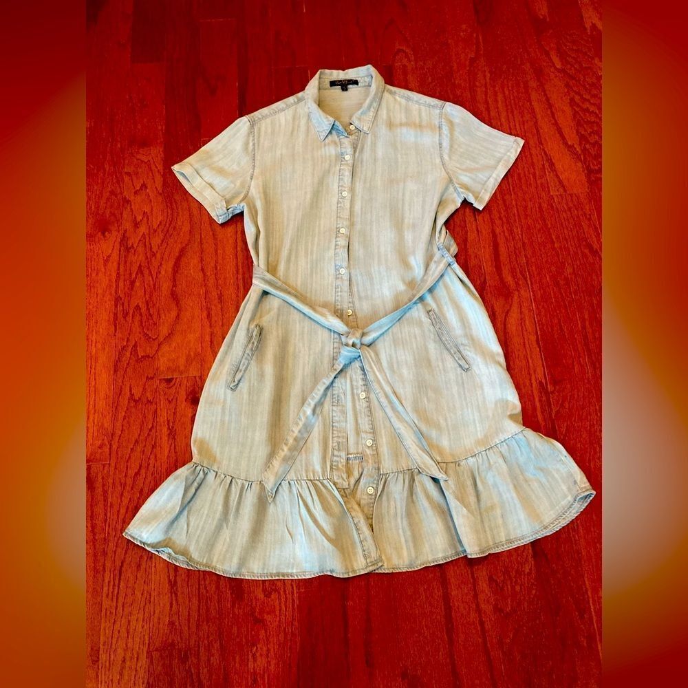 VELVET HEART S Western cowgirl Blue Tencel Festival ruffled Shirt Dress